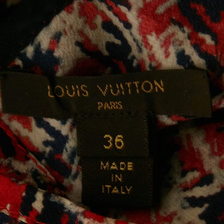 Pre Owned Louis Vuitton Red Abstract Print Silk Top S 