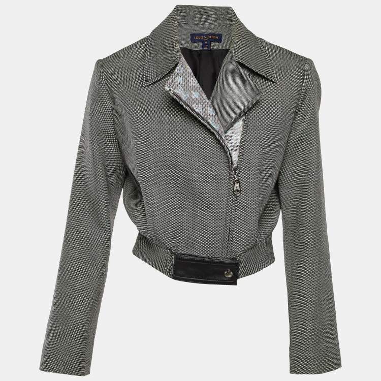 Pre Owned Louis Vuitton Monochrome Wool Blend Cropped Zip Up Jacket S 