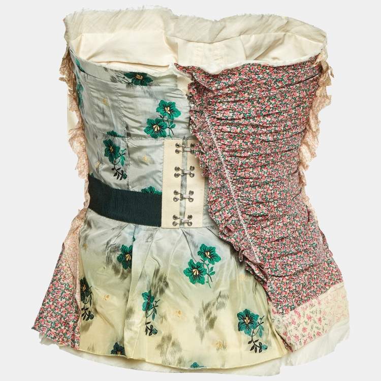 Pre Owned Louis Vuitton Multicolor Printed Cotton Strapless Corset Top M