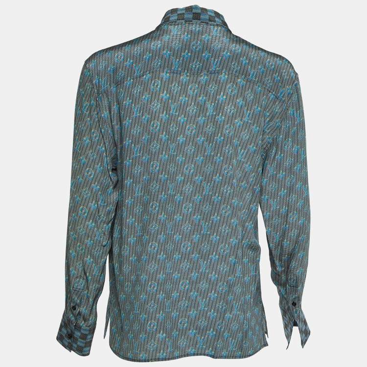مملوكة مسبقًا Louis Vuitton Blue Logo Print Silk Button Front Shirt S