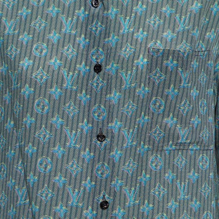 مملوكة مسبقًا Louis Vuitton Blue Logo Print Silk Button Front Shirt S