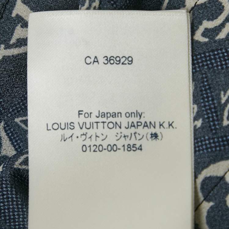 Pre Owned Louis Vuitton Navy Blue Logo Print Silk Sleeveless Mini Dress M