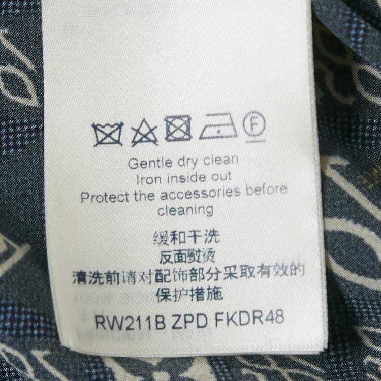 Pre Owned Louis Vuitton Navy Blue Logo Print Silk Sleeveless Mini Dress M