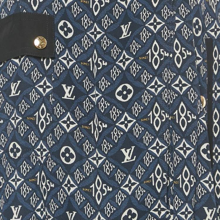 Pre Owned Louis Vuitton Navy Blue Logo Print Silk Sleeveless Mini Dress M