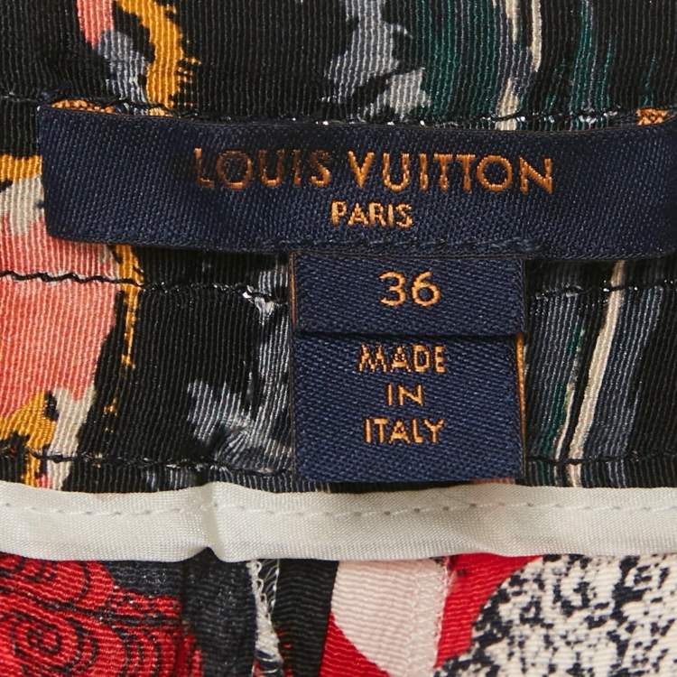 Pre Owned Louis Vuitton Red Camouflage Print Silk Drawstring Trousers S