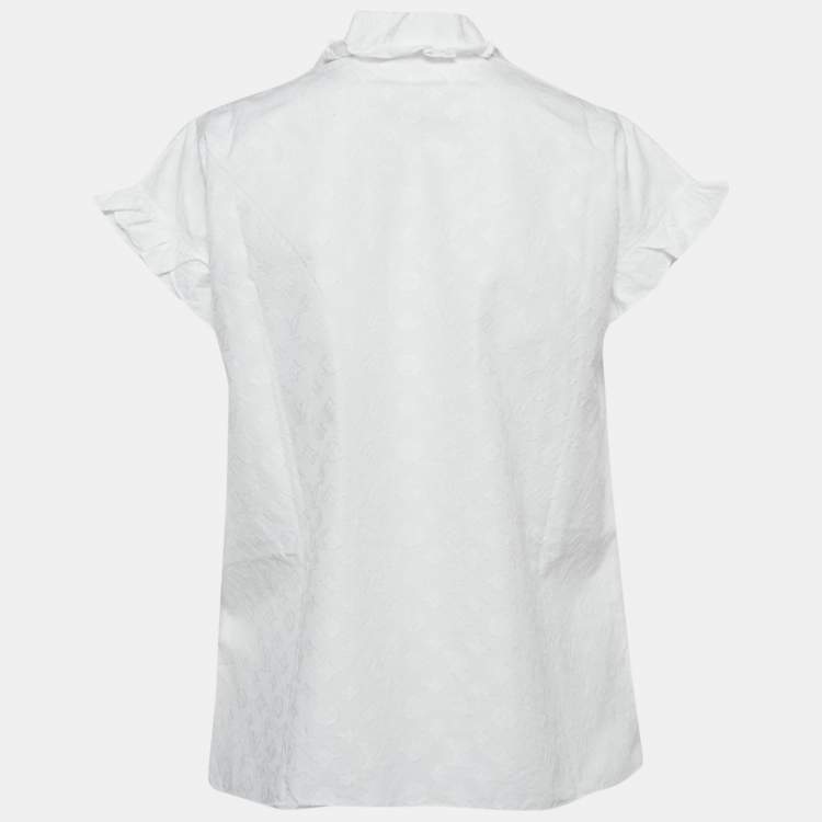Pre Owned Louis Vuitton white Monogram Fil Coupe Cotton Frill Blouse S