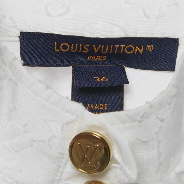 Pre Owned Louis Vuitton white Monogram Fil Coupe Cotton Frill Blouse S