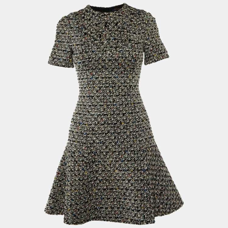 Pre Owned Louis Vuitton Monochrome Embellished Tweed Mini Dress S