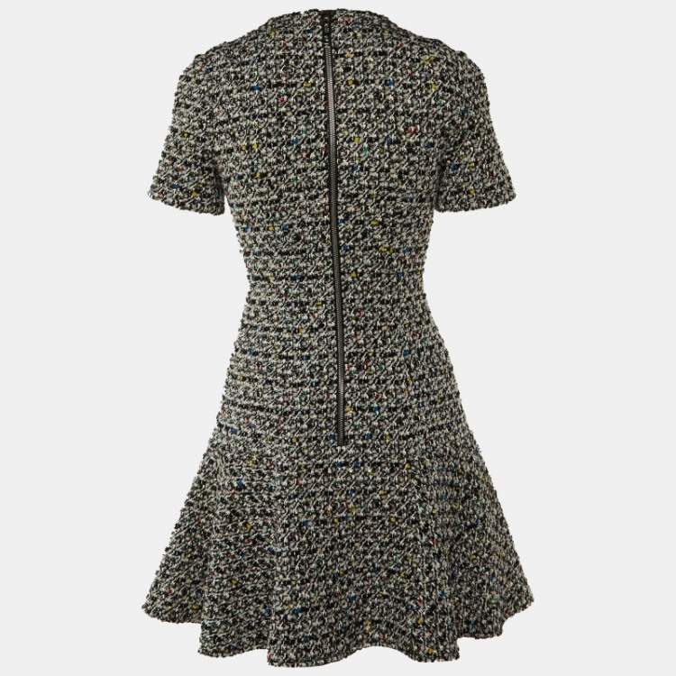 Pre Owned Louis Vuitton Monochrome Embellished Tweed Mini Dress S