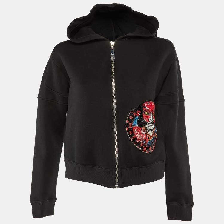 Pre Owned Louis Vuitton X Kansai Yamamoto Black Cotton Kabuki Sequin Patch Hoodie XS