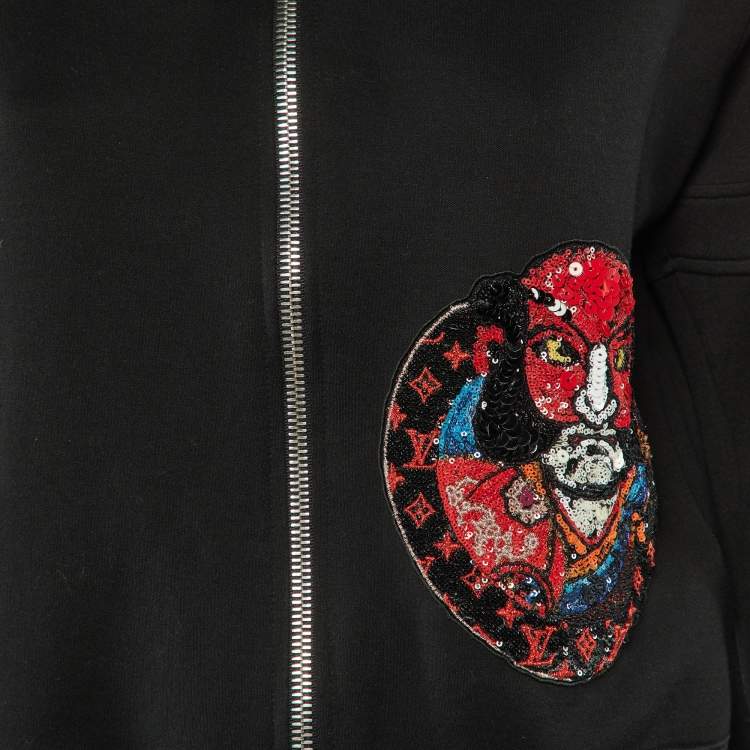 Pre Owned Louis Vuitton X Kansai Yamamoto Black Cotton Kabuki Sequin Patch Hoodie XS