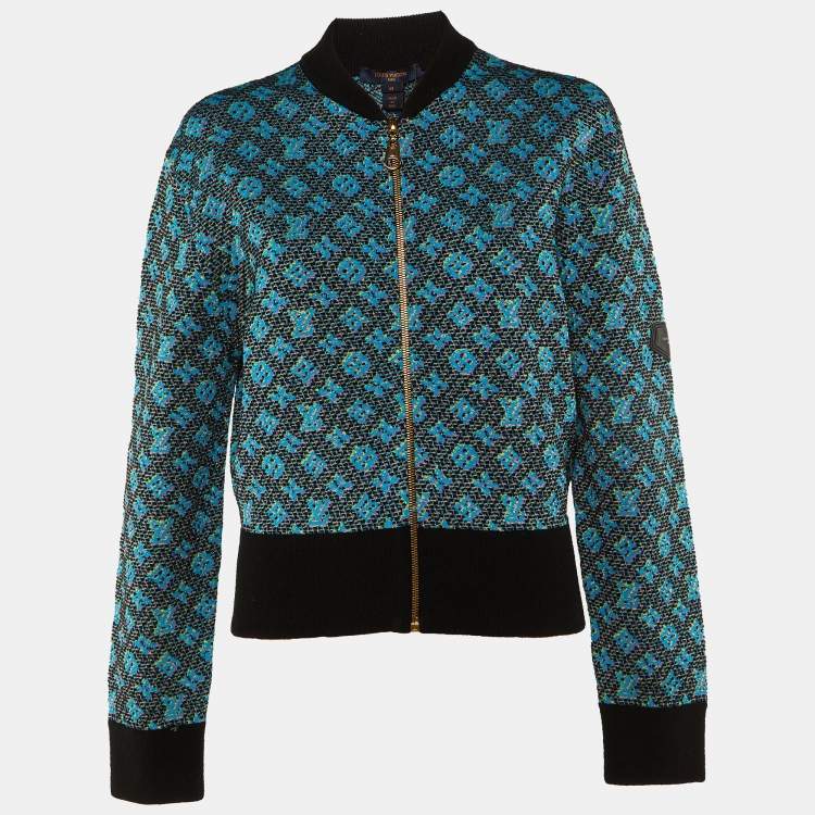 Pre Owned Louis Vuitton Blue Monogram Wool & Silk Bomber Jacket M