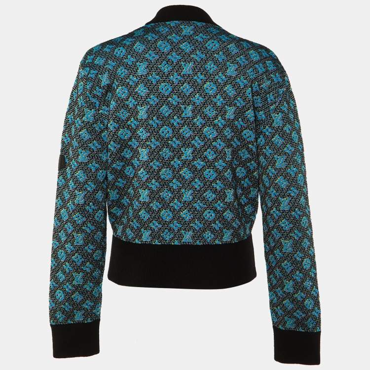 Pre Owned Louis Vuitton Blue Monogram Wool & Silk Bomber Jacket M