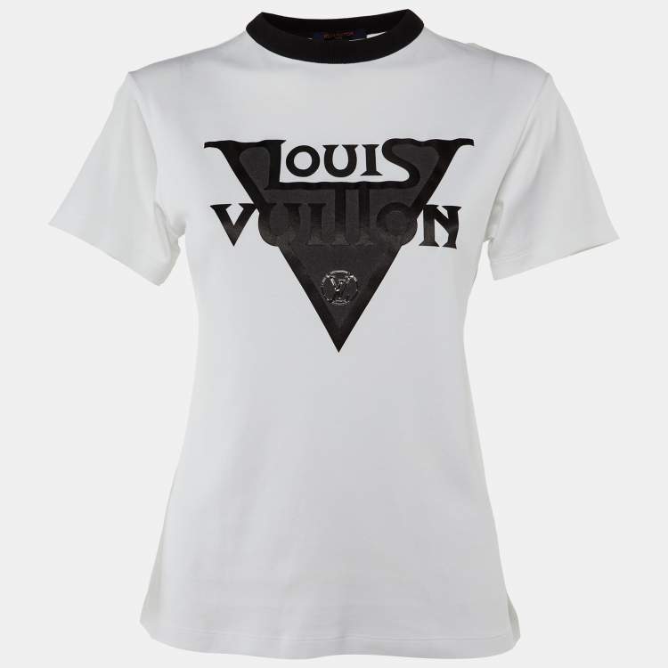 Pre Owned Louis Vuitton White Logo Print Cotton Crew Neck T-Shirt S