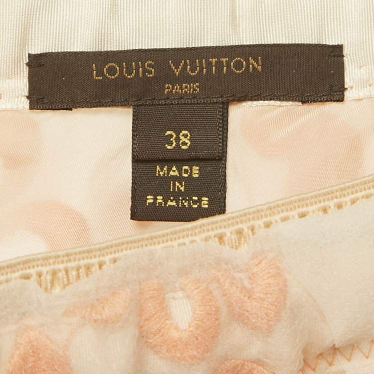 Pre Owned Louis Vuitton Orange Floral Embroidered Organza Pencil Skirt M
