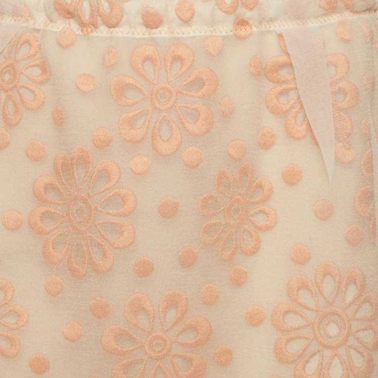 Pre Owned Louis Vuitton Orange Floral Embroidered Organza Pencil Skirt M
