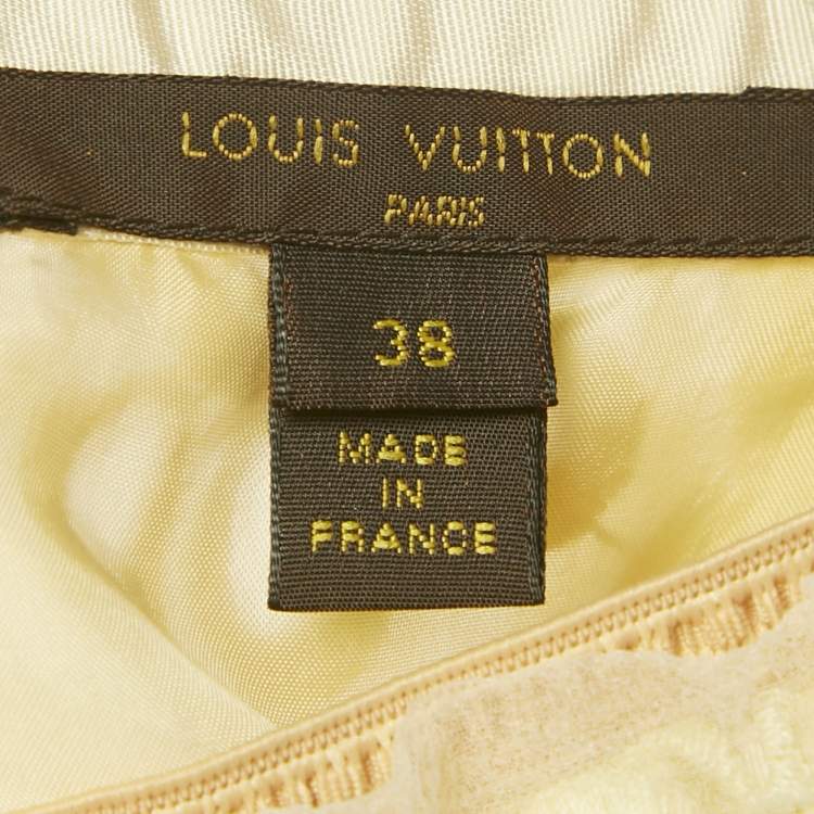 Pre Owned Louis Vuitton Yellow Floral Embroidered Organza Pencil Skirt M