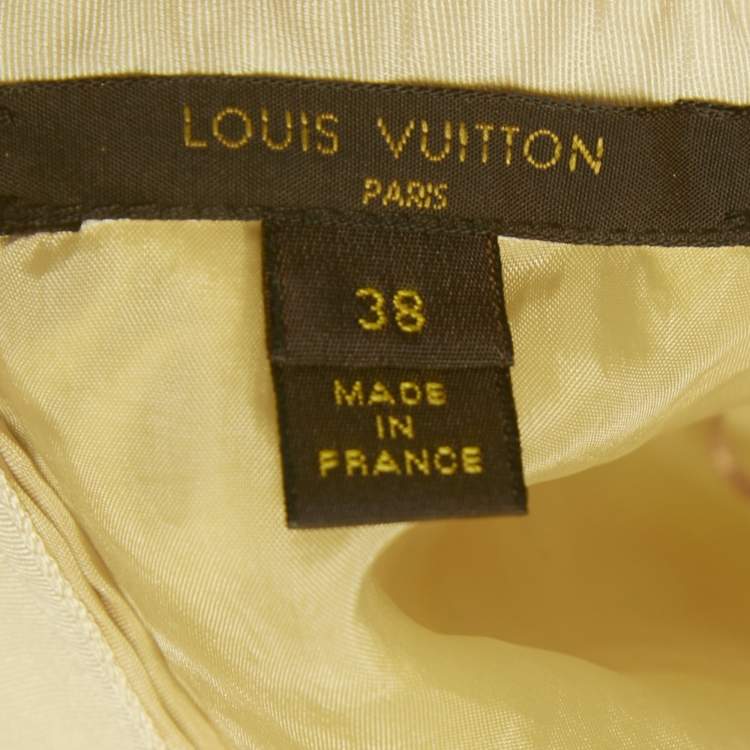 Pre Owned Louis Vuitton Yellow Floral Embroidered Organza Pencil Skirt M