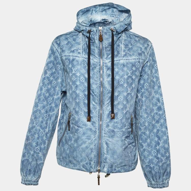 Pre Owned Louis Vuitton Blue Tie Dye Monogram Silk Blend Hooded Jacket S