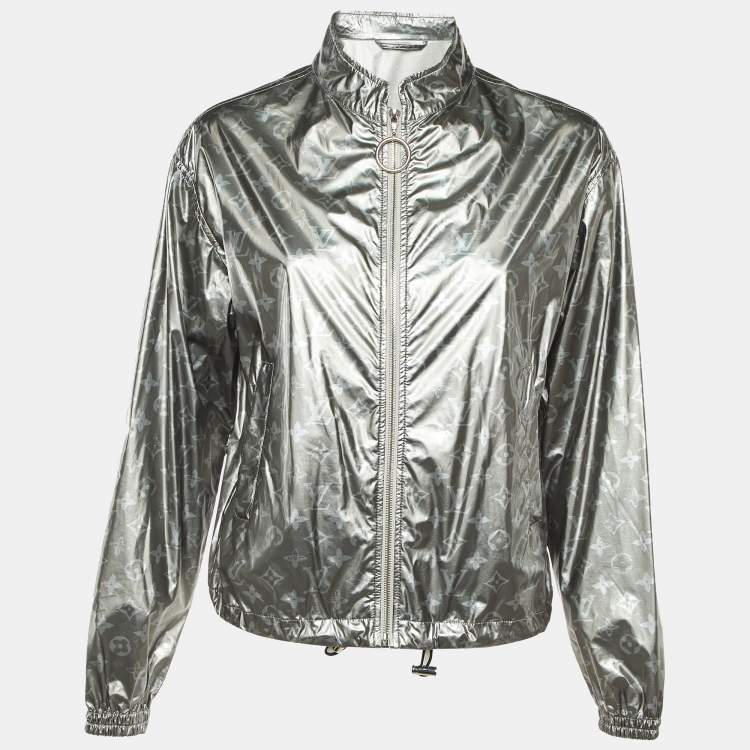 Pre Owned Louis Vuitton Grey Monogram Coated Modal Zip Up Jacket M