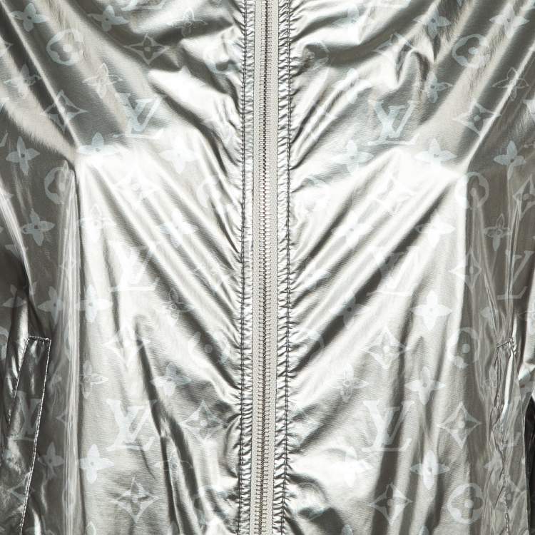 Pre Owned Louis Vuitton Grey Monogram Coated Modal Zip Up Jacket M