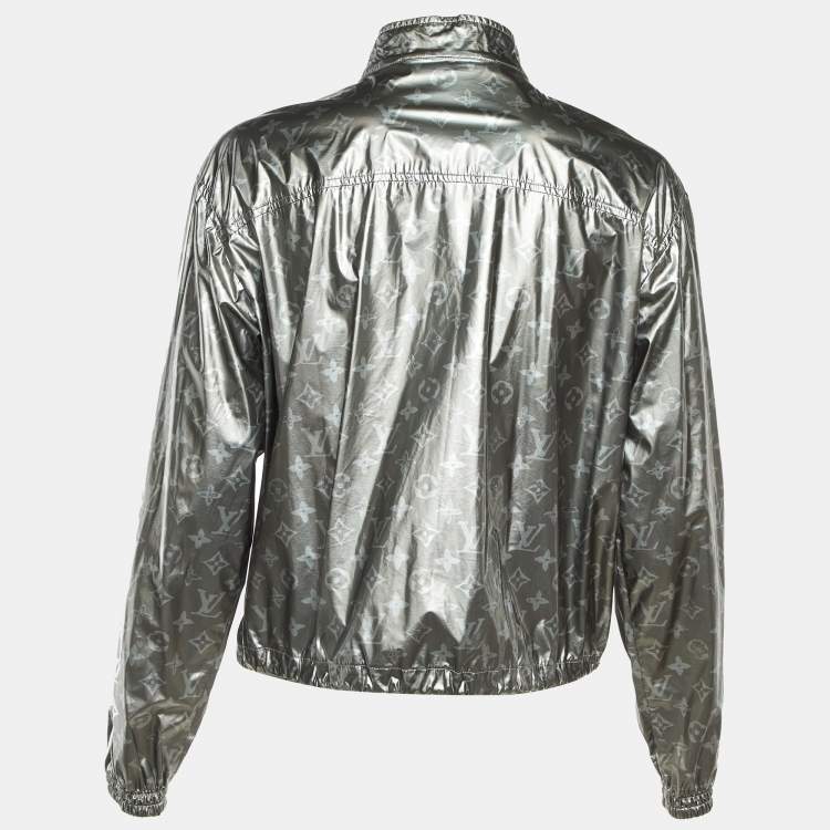 Pre Owned Louis Vuitton Grey Monogram Coated Modal Zip Up Jacket M