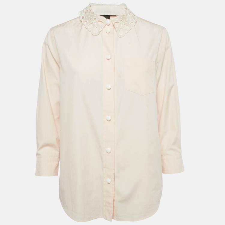 Pre Owned Louis Vuitton Peach/Light Orange Cotton Detachable Collar Shirt M