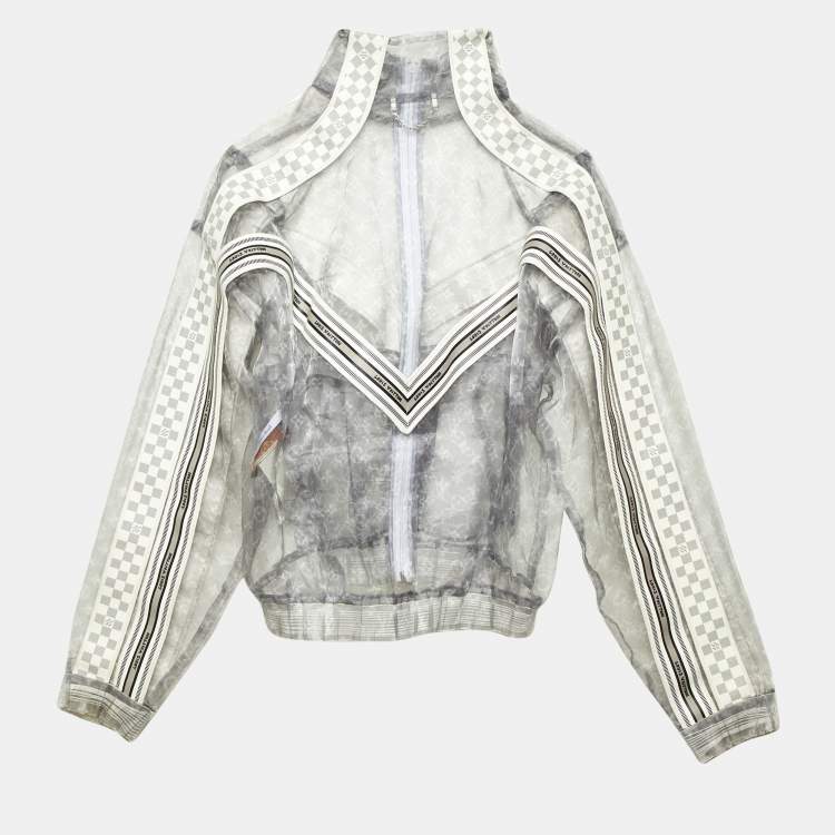 Pre Owned Louis Vuitton Grey Monogram Organza Zip Up Jacket S