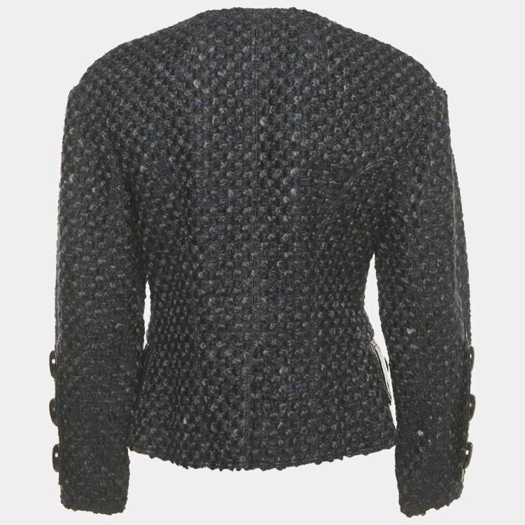 Pre Owned Louis Vuitton Navy Blue Patterned Wool Blend Buttoned Jacket M 