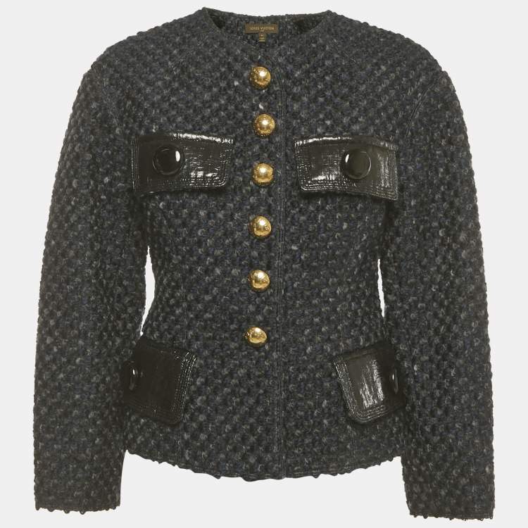 Pre Owned Louis Vuitton Navy Blue Patterned Wool Blend Buttoned Jacket M 