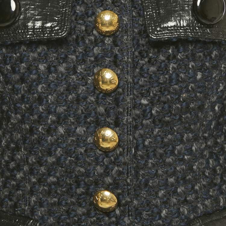 Pre Owned Louis Vuitton Navy Blue Patterned Wool Blend Buttoned Jacket M 