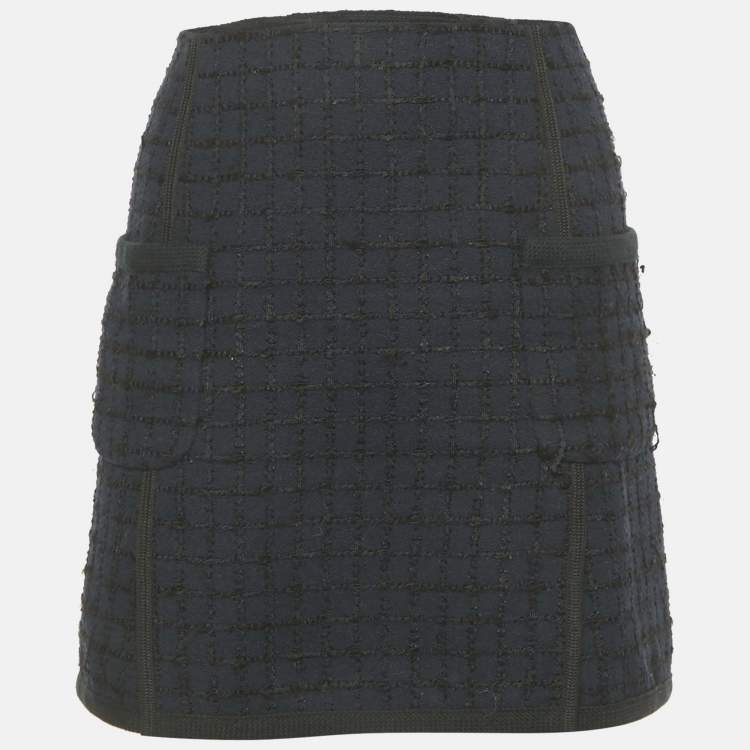Pre Owned Louis Vuitton Navy Blue Tweed Mini Skirt M