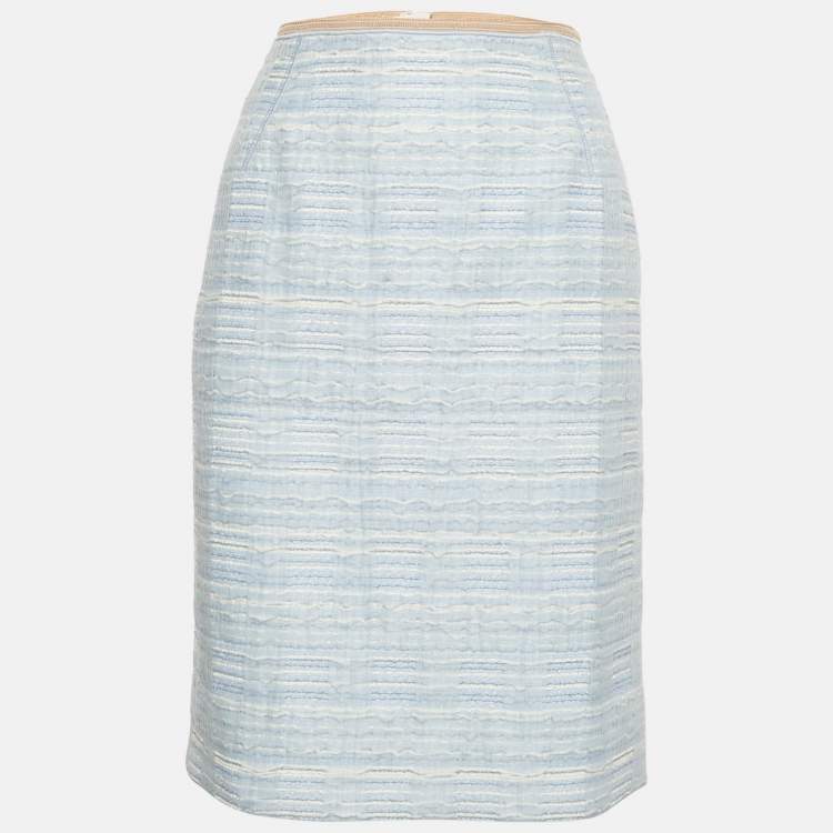 Pre Owned Louis Vuitton Blue Lurex Tweed Pencil Skirt M