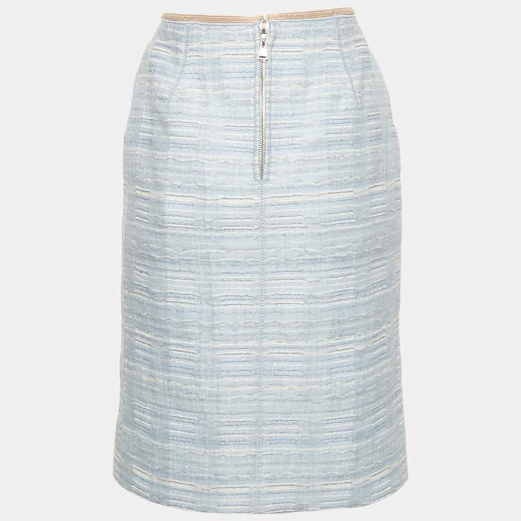 Pre Owned Louis Vuitton Blue Lurex Tweed Pencil Skirt M