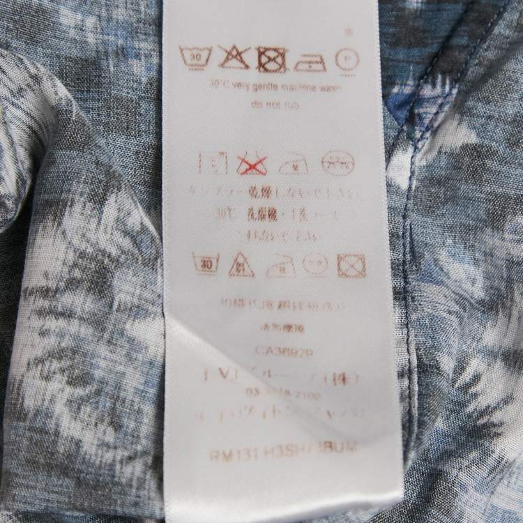 Pre Owned Louis Vuitton Blue/Grey Logo Print Cotton Long Sleeve Shirt M