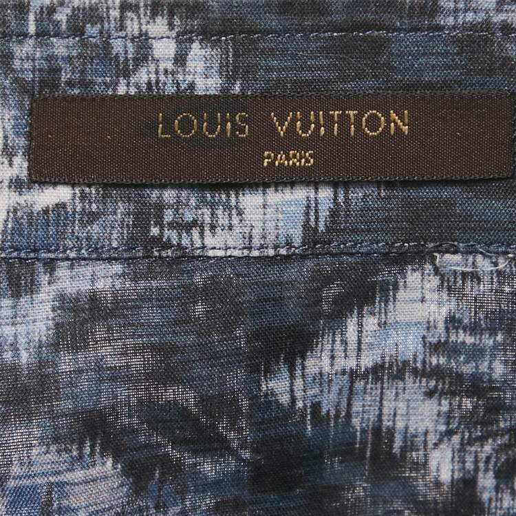 Pre Owned Louis Vuitton Blue/Grey Logo Print Cotton Long Sleeve Shirt M