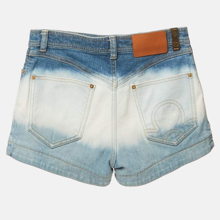 Pre Owned Louis Vuitton Blue Tie Dye Denim Shorts S Waist 26"