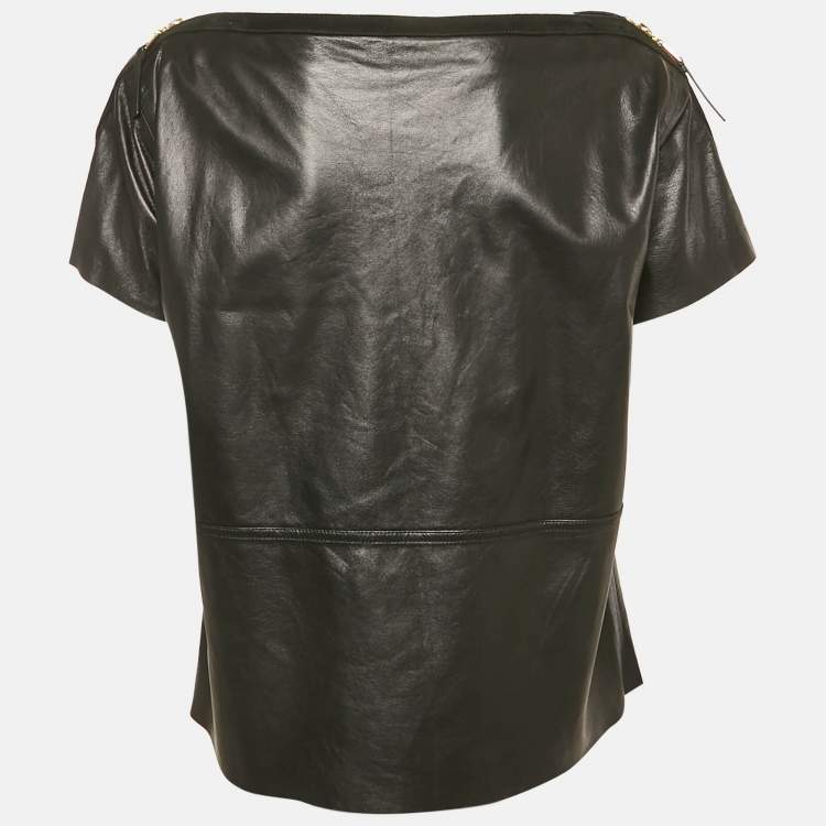 Pre Owned Louis Vuitton Black Leather Zip Detail Top M