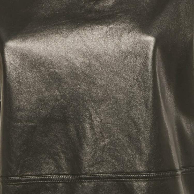 Pre Owned Louis Vuitton Black Leather Zip Detail Top M