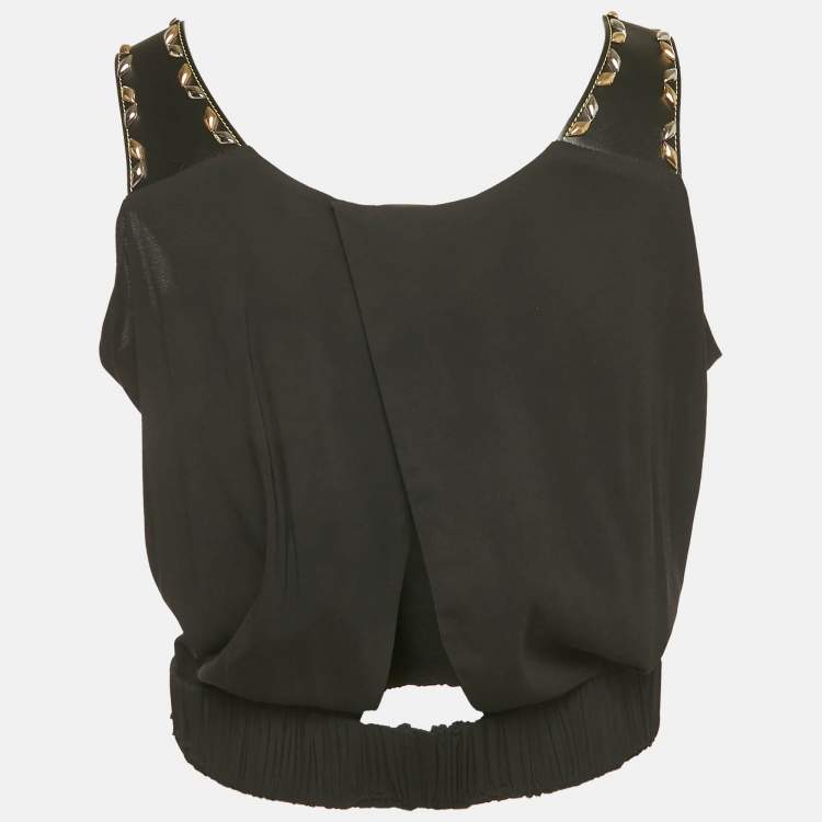 Pre Owned Louis Vuitton Black Crepe Leather and Stud Detail Sleeveless Top M