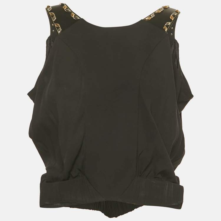 Pre Owned Louis Vuitton Black Crepe Leather and Stud Detail Sleeveless Top M