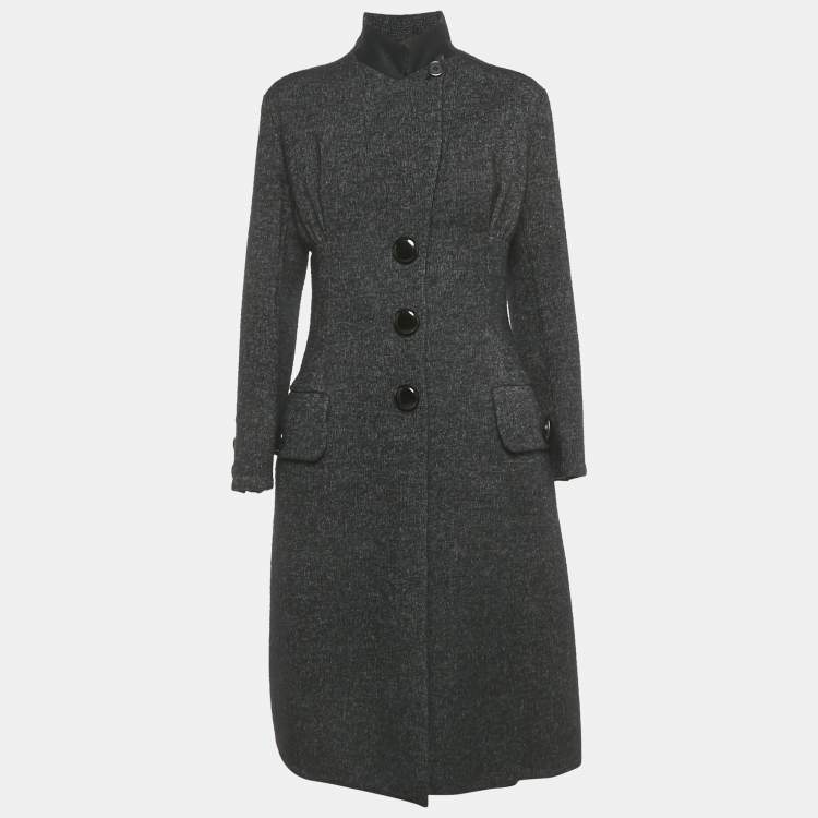 Pre Owned Louis Vuitton Black Wool Blend Gathered Waist Coat & Skirt Set M ( FR 38/ 40)