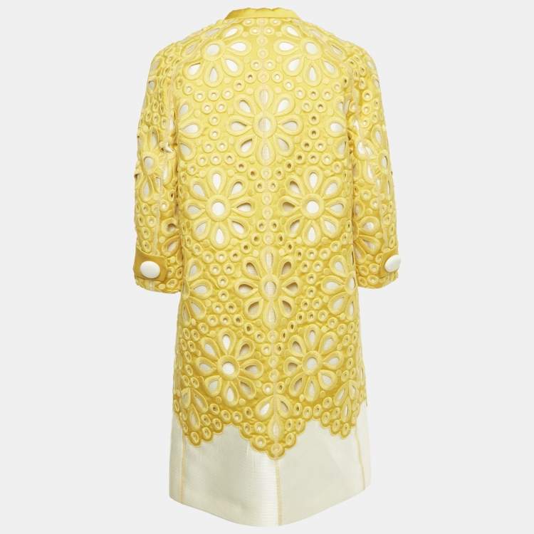 Pre Owned Louis Vuitton Yellow Floral Eyelet Detail Nylon Short Coat S 