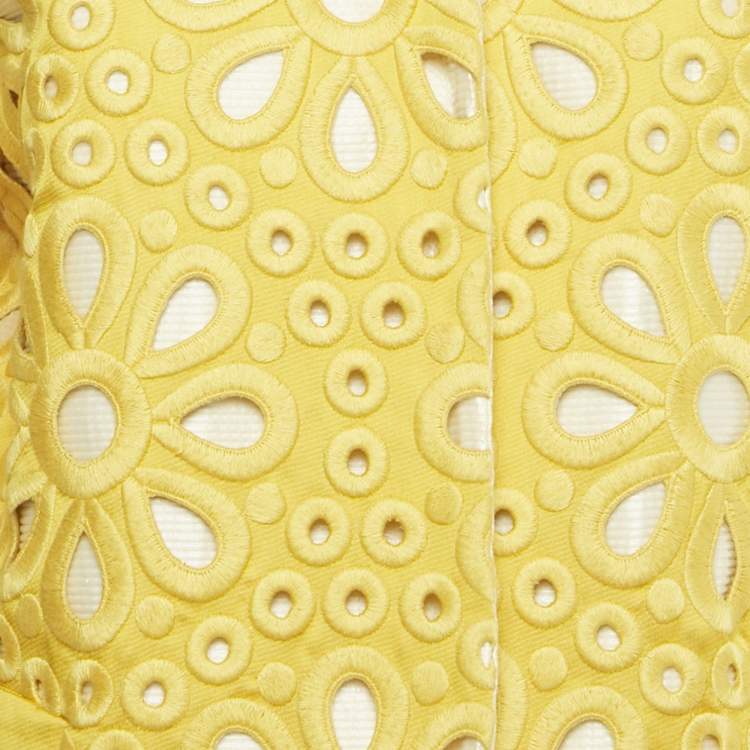 Pre Owned Louis Vuitton Yellow Floral Eyelet Detail Nylon Short Coat S 