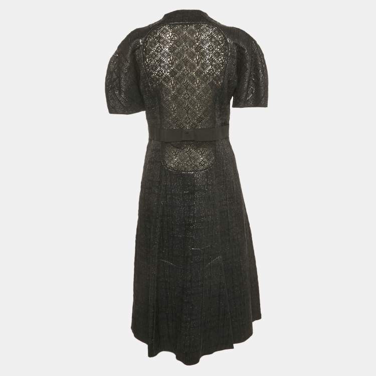 Pre Owned Louis Vuitton Black Lace Trim Lurex Knit Short Dress S