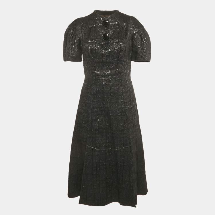 Pre Owned Louis Vuitton Black Lace Trim Lurex Knit Short Dress S