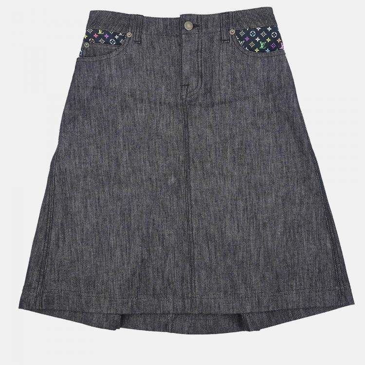 Pre Owned Louis Vuitton Denim Skirt Gray Size 34