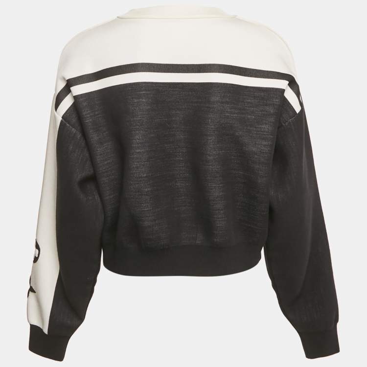 Pre Owned Louis Vuitton Black Knit Logo Detail Cropped Sweater M