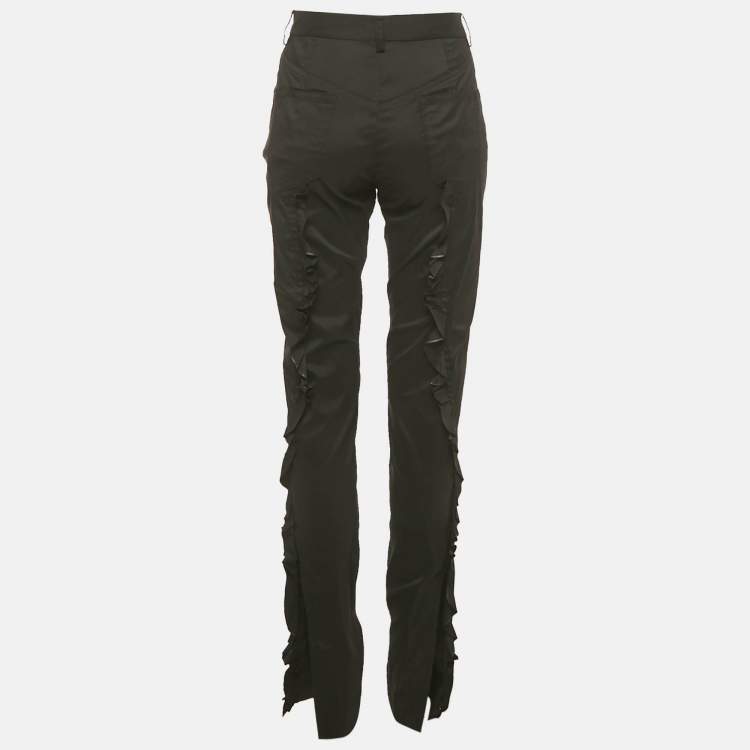 Pre Owned Louis Vuitton Black Crepe Ruffed Pants M