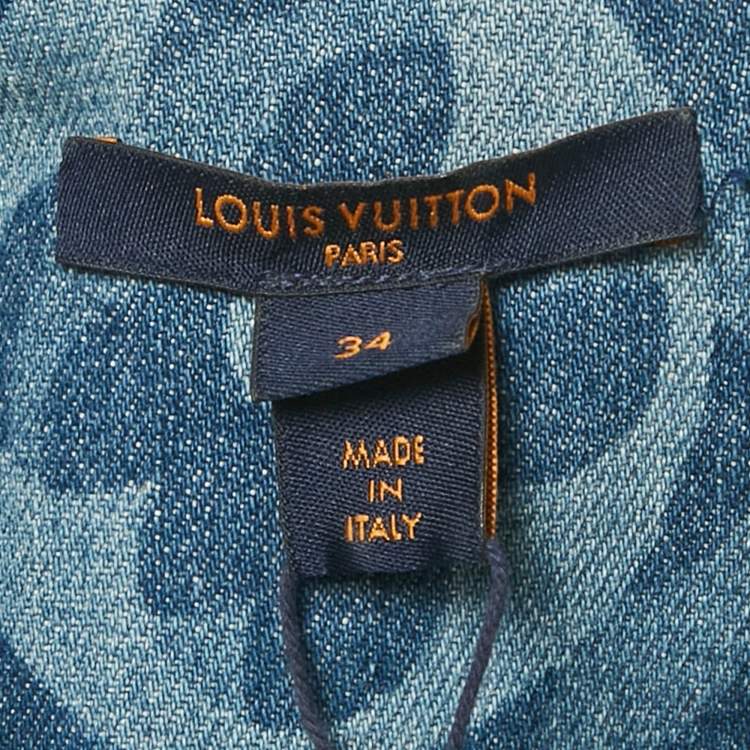 Pre Owned Louis Vuitton Blue Logo Print Denim Mini Dress S